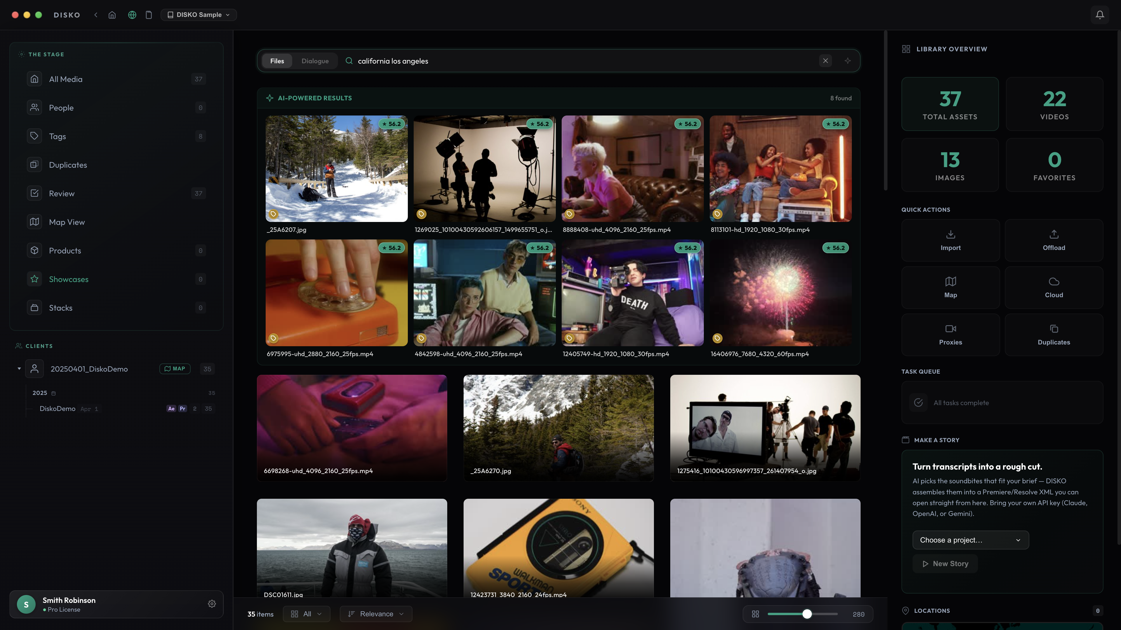 Search "california los angeles" — ranked AI results in seconds