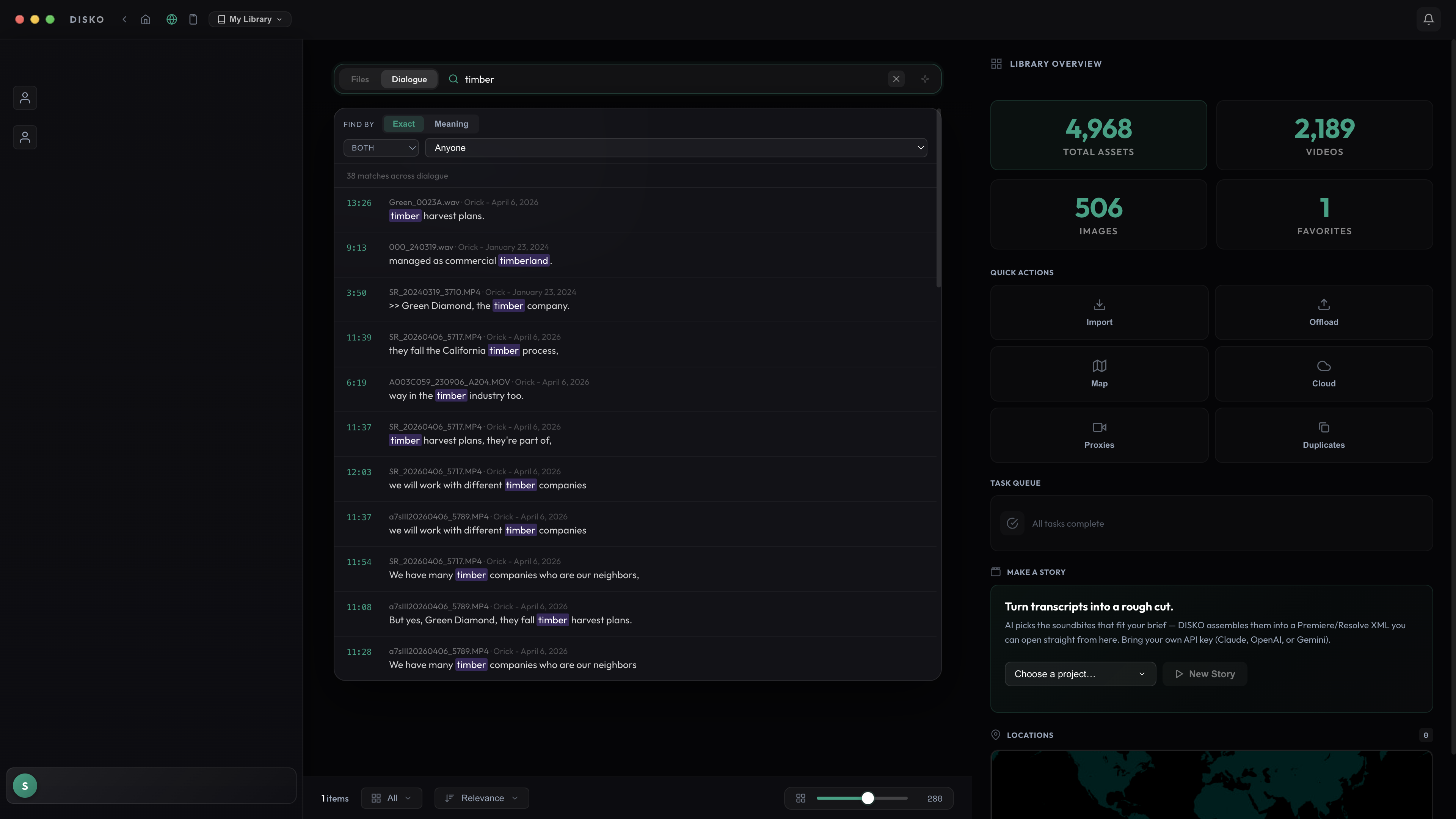 Transcript search — 38 matches for "timber", with timecodes and speakers